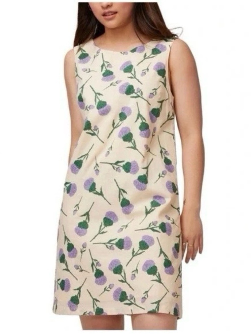 Princess Highway Cream Shift Dress with Purple Floral Print